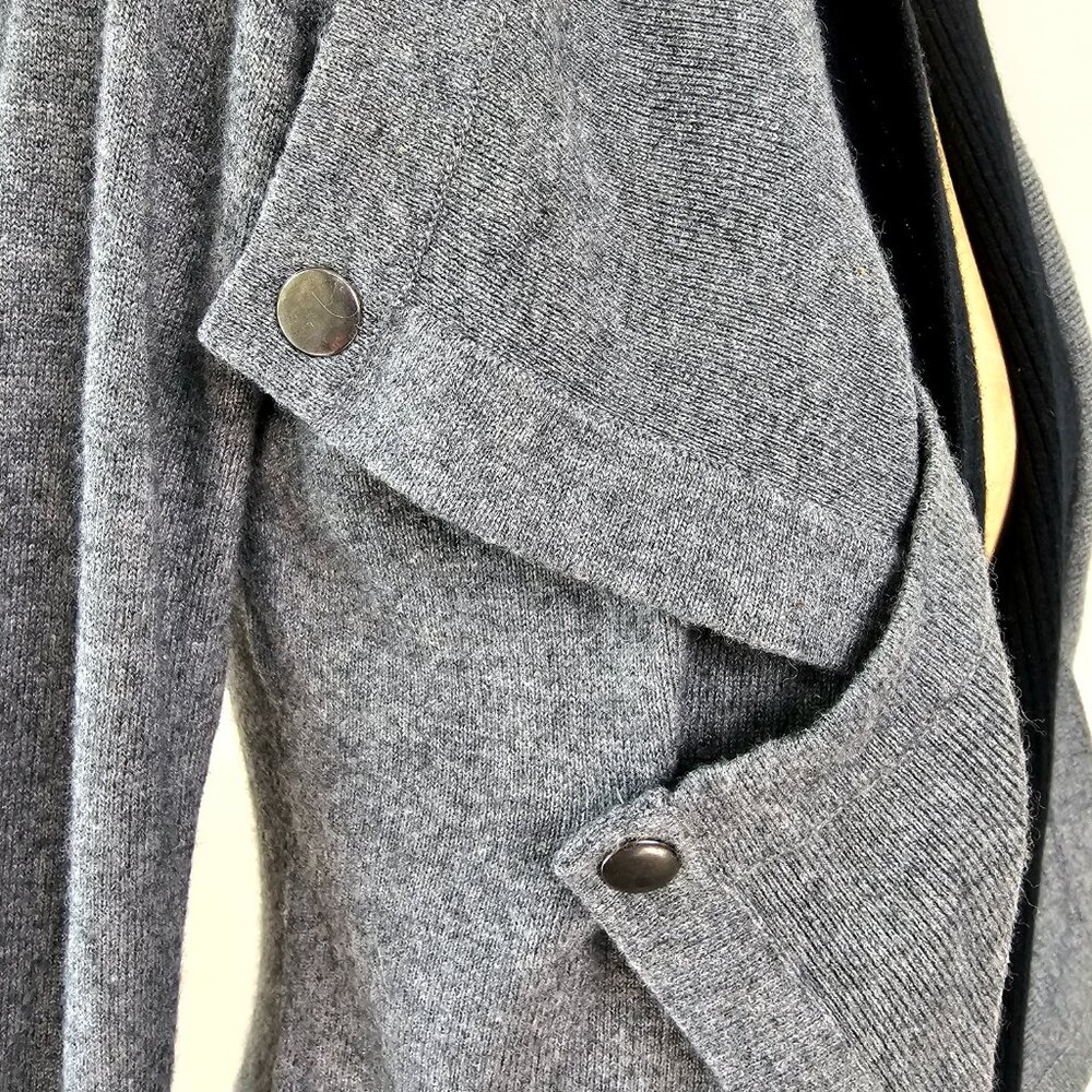 Jamison Cashmere Wool Blend Asymmetrical Moto Cardigan Grey XS - Picture 11 of 14